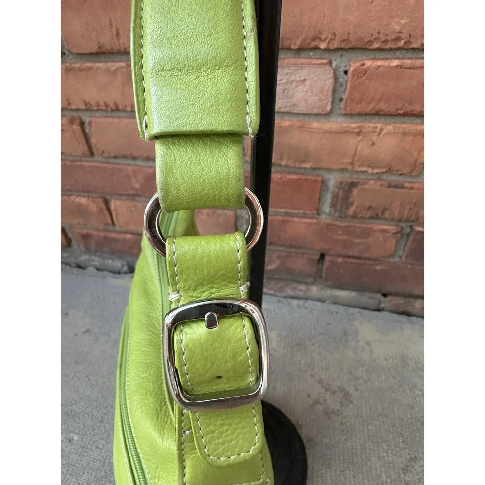 TIGNANELLO Pebbled Leather Green Hobo Zip Top Purse Bag Shoulder Y2K 90's